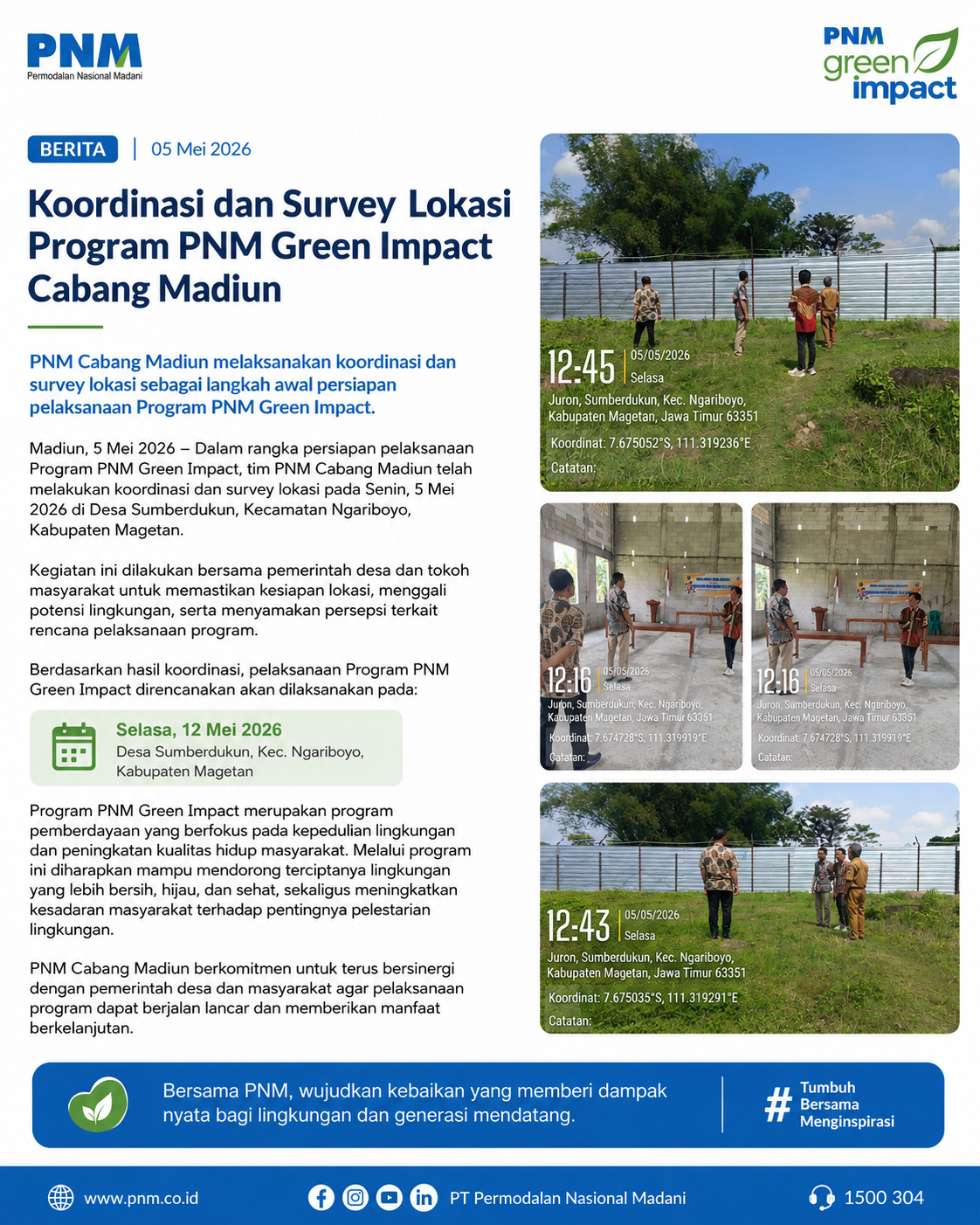 KOORDINASI DAN SURVEY LOKASI PROGRAM PNM GREEN IMPACT CABANG MADIUN